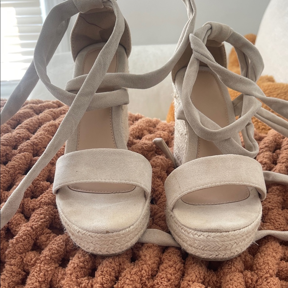 Elegant Cream Espadrille Wedge Sandals